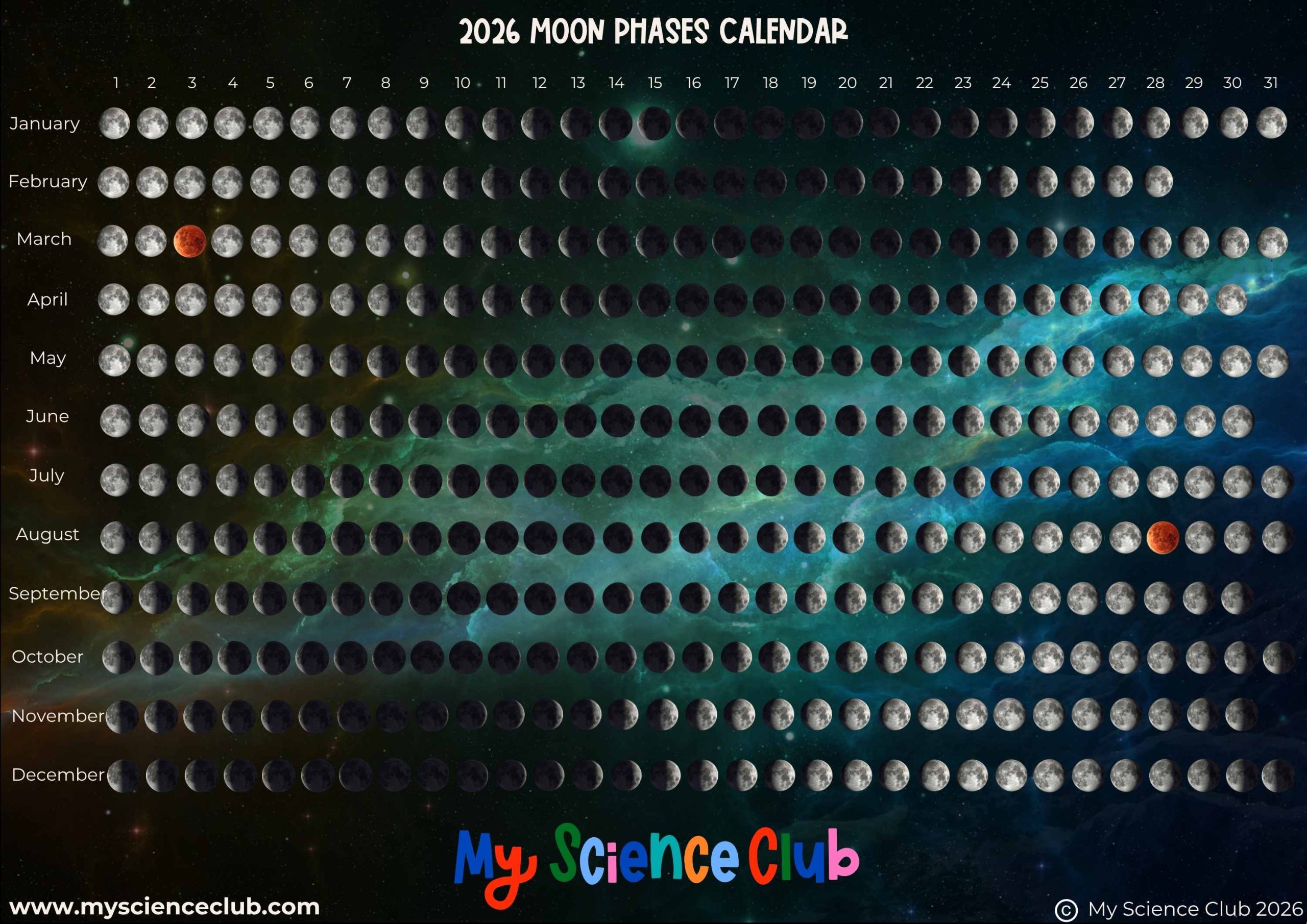 Moon Phases Calendar 2026 giveaway!